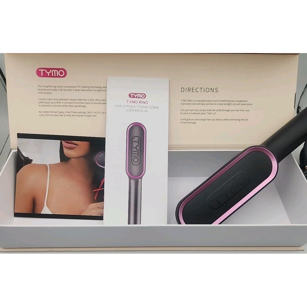 TYMO RING Hair Straightening Comb Black Pink HC100 Ceramic PTC 5 Heat Settings